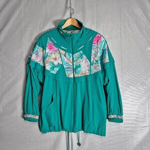 Vtg 80s 90s Parachute Windbreaker Retro Jacket Womens Medium Shoulder Pads -0539